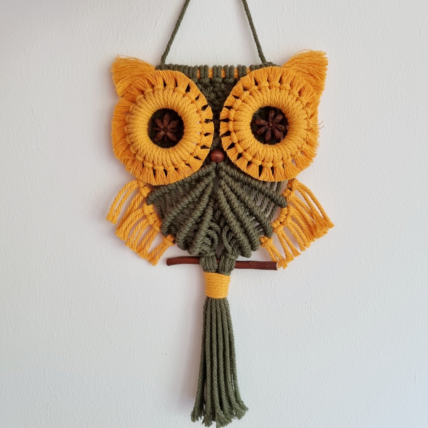Civetta in Macramè - Giallo Girasole e Verde Militare